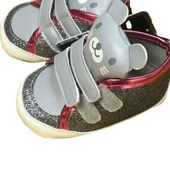 dELiA*s Baby Pink Metallic Bear Face Shoes w/ Easy Strap, Size 3(6-9M) - Picture 2 of 4
